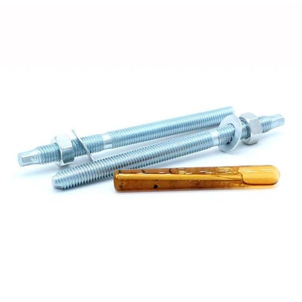 Chemical anchors with cartridge and threaded rod zinc plated